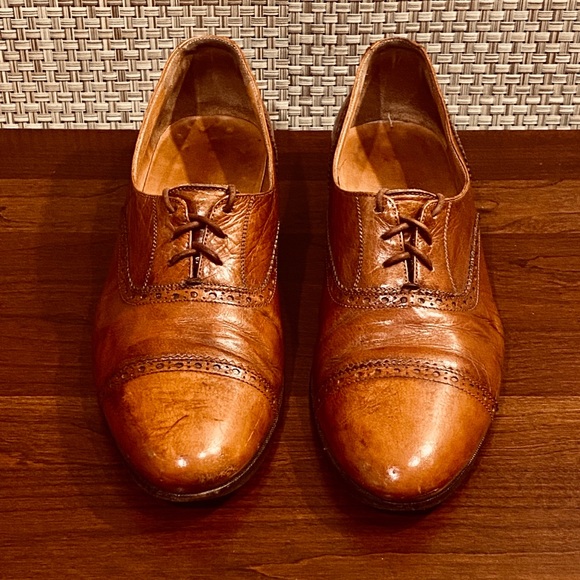 🌟4xHP🌟Polo Ralph Lauren Cognac Leather Tie Shoe Made in Italy 9.5 - Picture 1 of 8